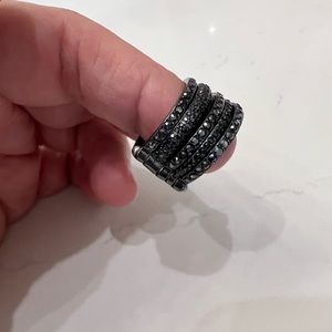 Henri Bendel stacked black rhinestone ring